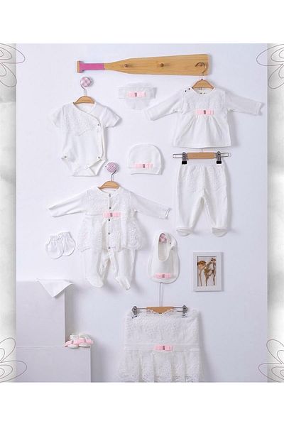 Buse&Eylül Bebe Tulle Pink Bow Detailed 11 Piece Baby Girl Hospital Release