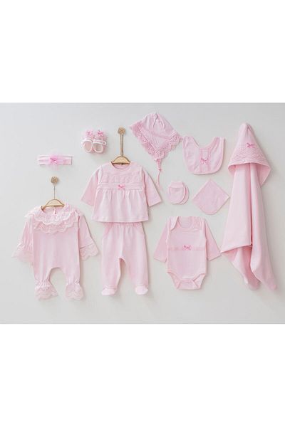 Buse&Eylül Bebe Pink Laced 10 Piece Baby Girl Hospital Outlet Set