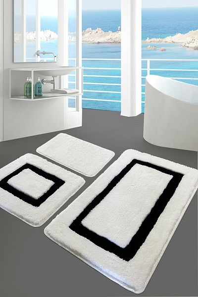 England London Polo Club Hayal Set of 3 PL381 100% Handmade Acrylic Yarn Machine Washable Bath Mat Rug Toilet Seat Set