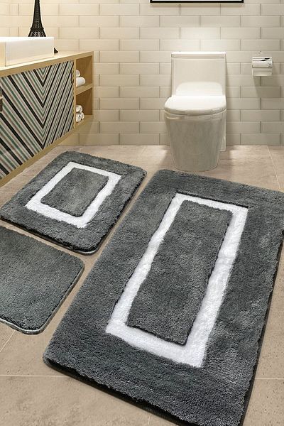 England London Polo Club Hayal Set of 3 PL378 100% Handmade Acrylic Yarn Machine Washable Bath Mat Rug Toilet Seat Set