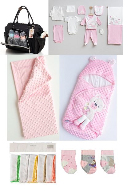 Necix's 6-Piece CUTE MONTHS BIRTH SET (10-Piece HOSPITAL EXIT, BABY BAG, SWADDLE, BLANKET, WIPES AND SOCKS SET)