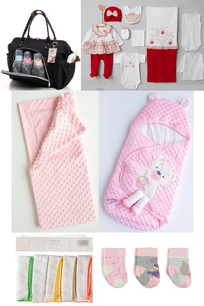 Necix's 6-Piece CUTE MONTHS BIRTH SET (10-Piece HOSPITAL EXIT, BABY BAG, SWADDLE, BLANKET, WIPES AND SOCKS SET)