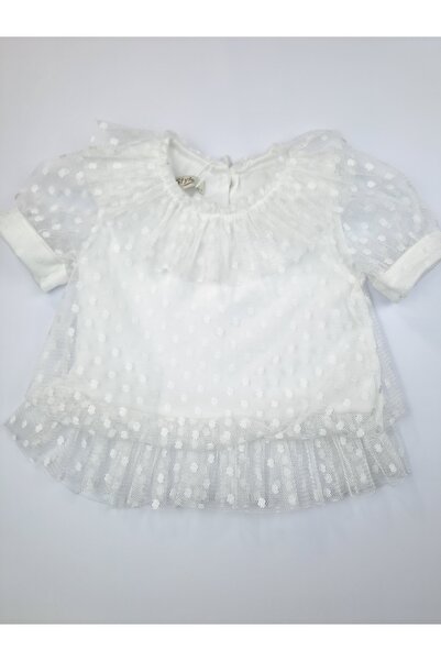 Butik قميص بناتي من التول مكشكش مع تفاصيل حزام من الكتان، طقم مزدوج من السراويل القماشية