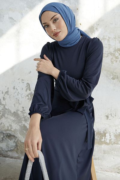 InStyle Belted Scuba Dress - Navy Blue