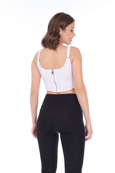 Tight Lady Women's White Back Zippered Ribbed Camisole Crop Top