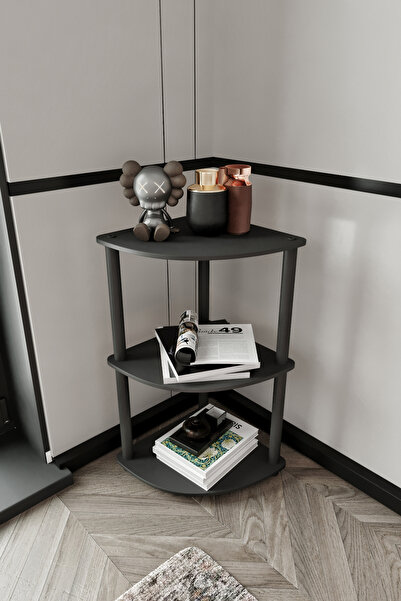 messer MASİVO KÖŞE KİTAPLIK SİYAH 3 KATLI