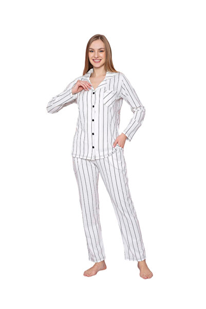 ABBAS ERDEM موديل Erdem Dfn001 - طقم بيجامة مريح بأزرار على الرقبة