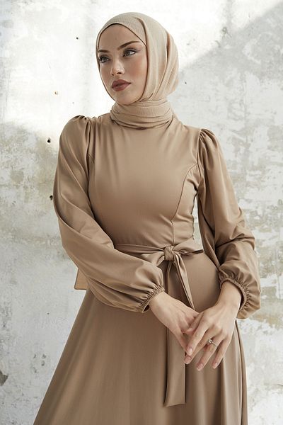 InStyle Belted Scuba Dress - Camel