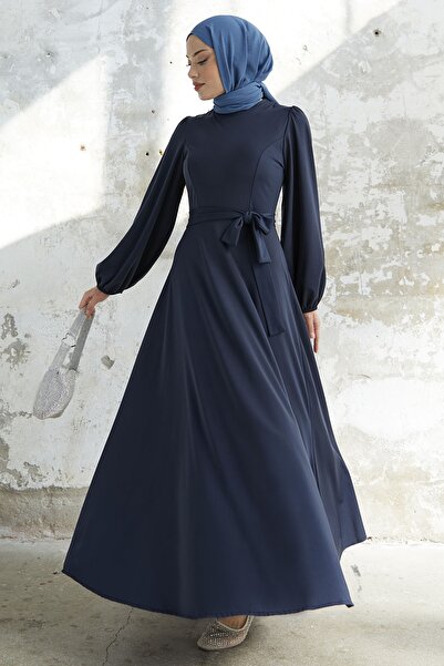 InStyle Belted Scuba Dress - Navy Blue