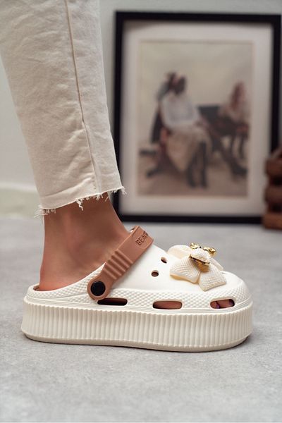 NİŞANTAŞI SHOES Papuci de damă cu talpă groasă Ostra alb maro