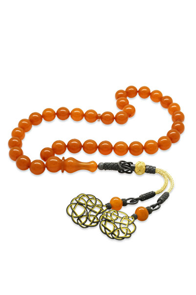 Tesbihane Ασήμι 1000 - Πορτοκαλί ροζάριο με φούντα Kazaz, κομμένο σε σφαίρα, με εξειδικευμένη χειροτεχνία