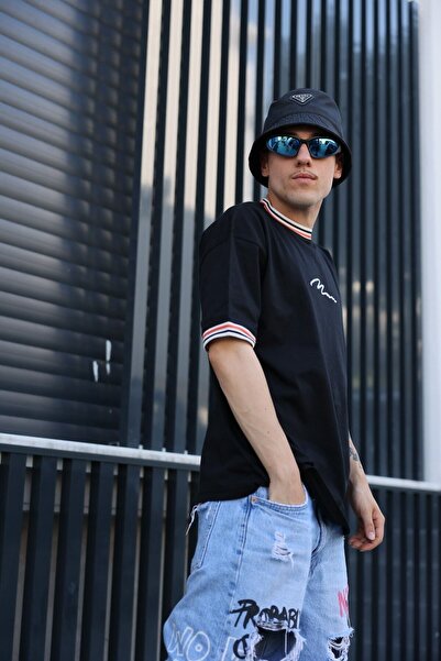 NİCE Ανδρικό καλοκαιρινό μπλουζάκι Oversize New Season με λεπτομέρεια στο πέτο