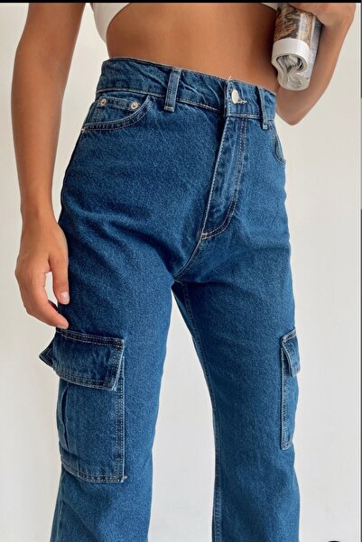 Lixera Blugi palazzo cu talie foarte înaltă, albastru închis, cu buzunar carg...