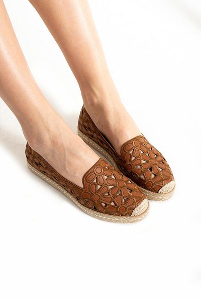 HVZ Exclusive Women's Straw Sole Patterned Espadrille Flower Patterned Shoes