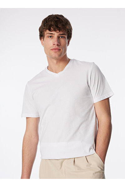 Lee Cooper Λευκό ανδρικό μπλουζάκι με λαιμόκοψη σε σχήμα V - 242 LCM 242037 JONAT