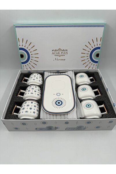 ACAR Norma Nazar Boncuk Temalı 6 Kişilik Kahve Fincanı Takımı - 90 ml