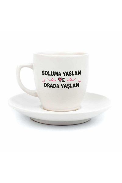 PALTO TASARIM Soluma Yaslan Yaşlan Orada Cream Turkish Coffee Cup - Gift Ceramic Turkish Coffee Cup