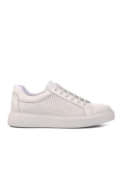AYAKMOD 23651-2 Λευκά ανδρικά παπούτσια casual από γνήσιο δέρμα