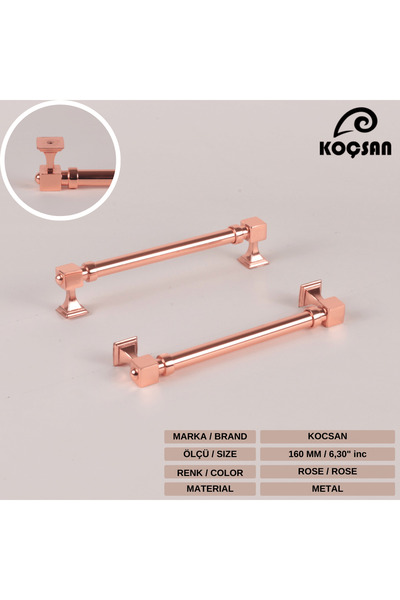 KOÇSAN Mâner Zumra Rose 160 Mm Mâner de lux pentru mobilier de bucătărie de țară Mâner sertar dulap
