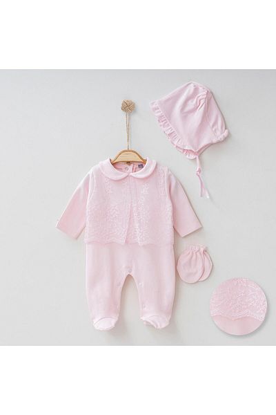 Buse&Eylül Bebe Pink Long Tulle 3 Piece Baby Girl Jumpsuit Set