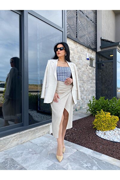 Millagros feel good with us Anvelop Detaylı Keten Etek