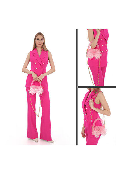 PEARL Pembe Taşlı Otriş Detaylı Mıknatıslı Çanta