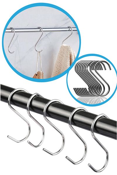 Nurnivus Cârlig metalic, cârlig S, cârlig pentru haine de bucătărie pentru baie, cârlig S, cârlig de fier de 8,5 cm