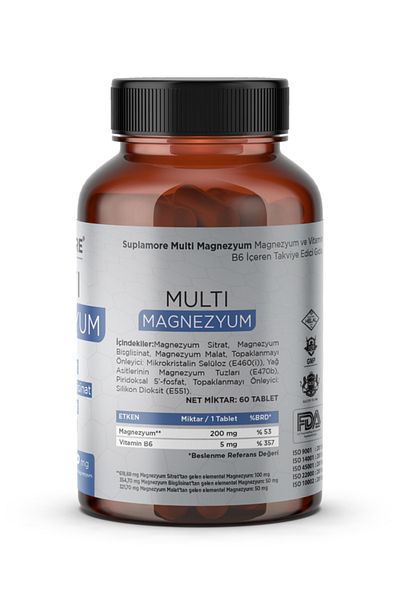 Suplamore 2 Pack Magnesium Bisglisinate Citrate Malat - 60 Tablets P5p