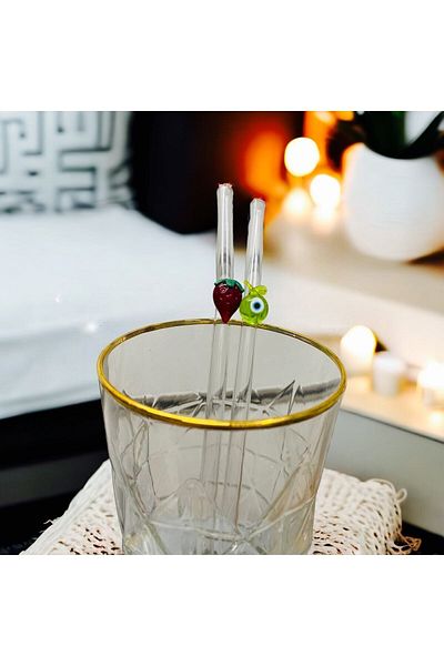 nazarboncuğu Set of 5 Glass Mixed Fruit Figured Straws