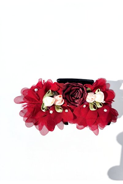 ARBABAG&ACCESSORY TAMNOCRVENA ŽENSKA KLIPZA ZA KOSU SA DETALJIMA CVETA I RUŽE