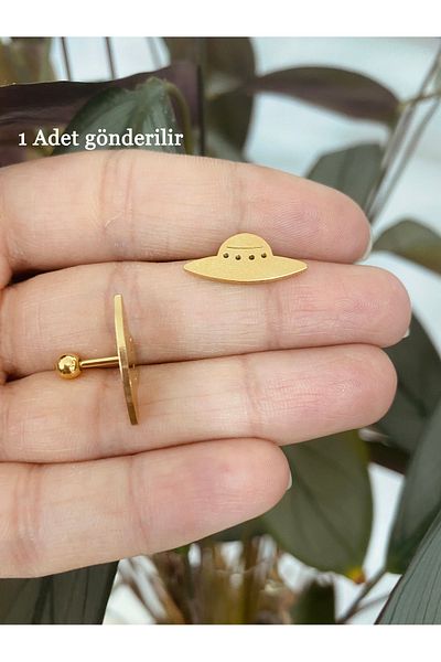 Karınca Piercing Ufo Tragus Helix Ear Flat Gold Color Piercing