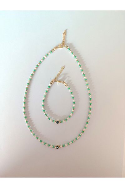 Svc Accessories Green White Beaded Jewelry Set