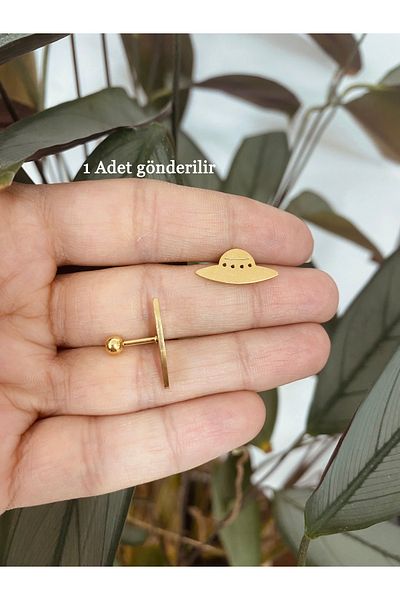Karınca Piercing Ufo Tragus Helix Ear Flat Gold Color Piercing