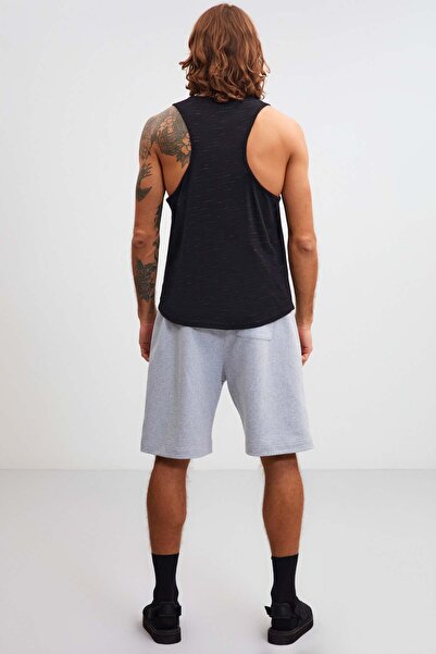 GRIMELANGE Pond Men's Wide Collar Flowy Cotton Black Undershirt