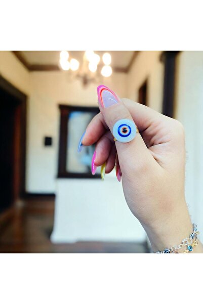 nazarboncuğu Adjustable Glass Ring - Handmade with Glass Figure, No Tarnish