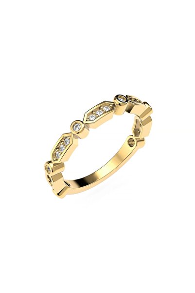 İNDİGO TAKI Ince Badem Motifli Altın Kaplama Gümüş Yüzük