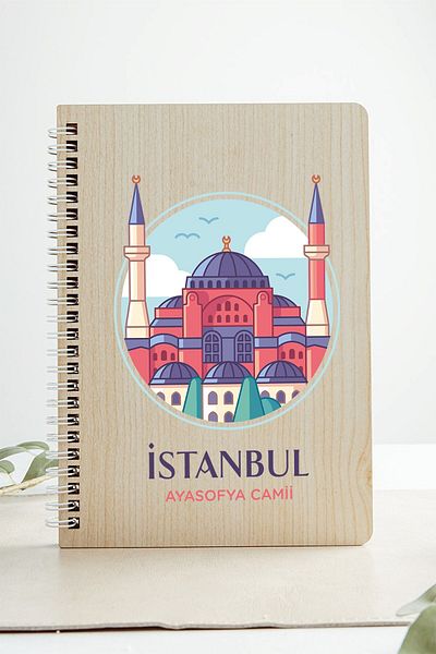 SaltanArt Moscheea Hagia Sofia din Istanbul Designul orașului Caiet cu copertă din lemn Hârtie Kraft Cadou cu design special