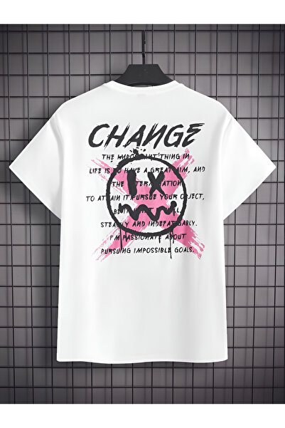 trendgar CHANGE PRINTED ΡΟΖ ΛΕΥΚΟ ΚΑΤΩ ΣΕΤ T-SHIRT&JOGGER