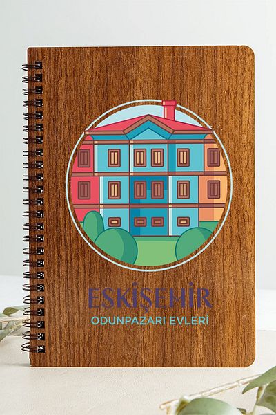 SaltanArt دفتر ملاحظات بغطاء خشبي بتصميم المدينة من Old City Wooden Gazer Houses مصنوع من ورق الكرافت بتصميم خاص