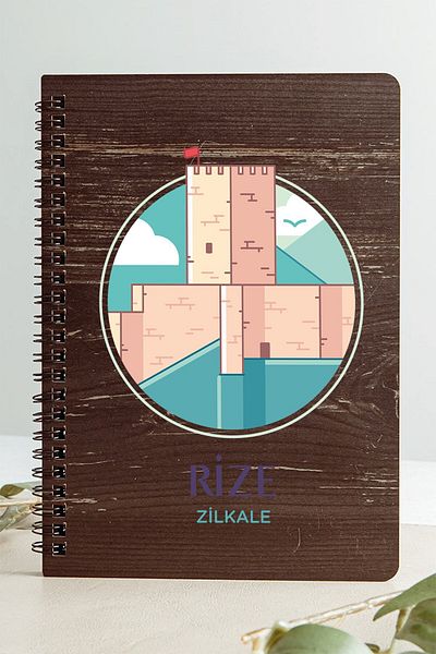 SaltanArt Rize Zilkale City Design غطاء خشبي دفتر كرافت ورقة تصميم خاص هدية
