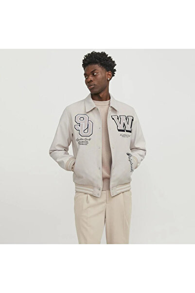 Jack & Jones Jack Jones Μπεζ Κολεγιακό Μπουφάν JORVARSITY WOOL BLEND BOMBER 12252962 Μπουφάν μπέιζμπολ