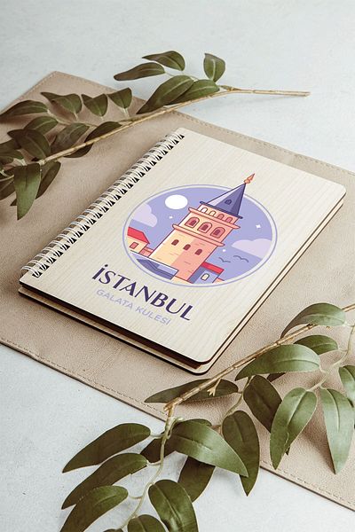 SaltanArt اسطنبول جالاتا برج مدينة تصميم غطاء خشبي دفتر كرافت ورقة تصميم خاص هدية