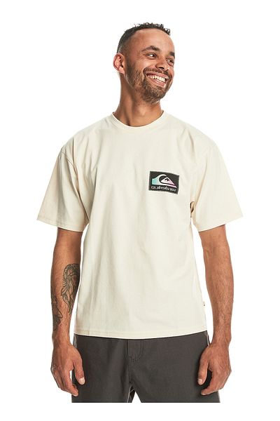 Quiksilver Μπεζ ανδρικό μπλουζάκι με στάμπα - O λαιμόκοψη, Standard Fit EQYZT07605_Back FLASH SS