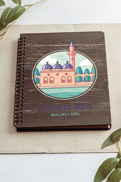 SaltanArt Şanlıurfa Fish Lake City Design Coperţi din lemn Caiet Hârtie Kraft Design special Cadou