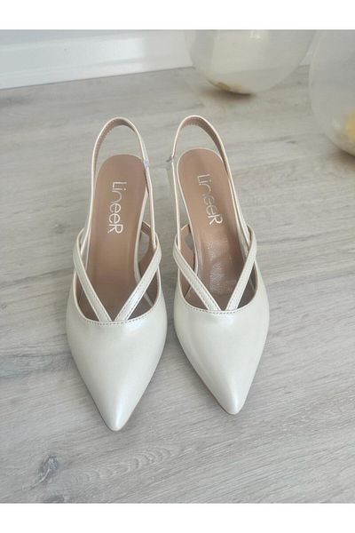 LİNEER 7 Cm Off-White Vegan Leather - Classic Stiletto with Open Back Goblet Heels