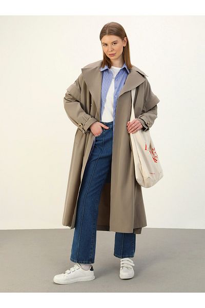 Benin Vest with Detachable Sleeves Trench Coat - Mink - Refka