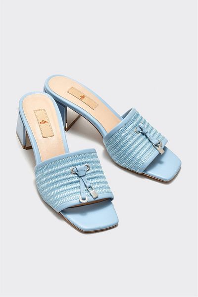 Elle Shoes نعال بكعب نسائي من الجلد الأزرق
