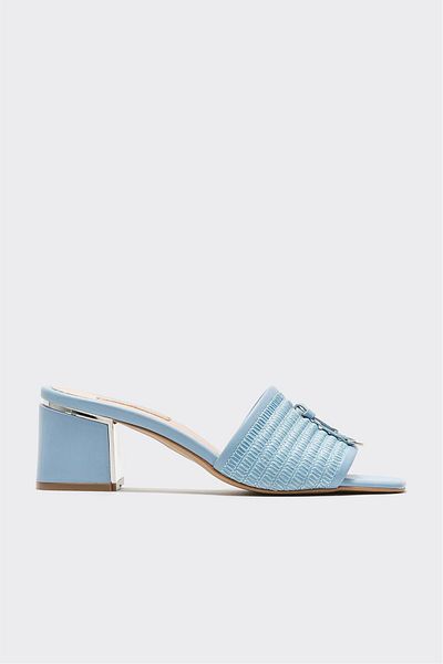Elle Shoes نعال بكعب نسائي من الجلد الأزرق