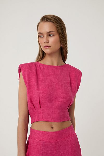 Quzu Wadded Detailed Sleeveless Blouse Pink