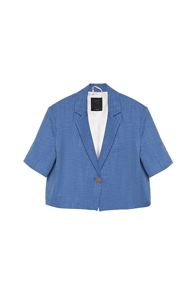 Quzu Padded Crop Blazer Jacket Indigo